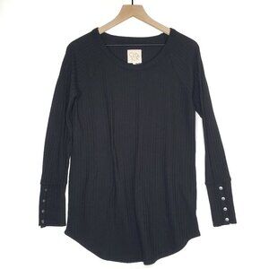 Chaser Thermal Tunic Pullover Top‎ M Black Waffle Knit Anthro